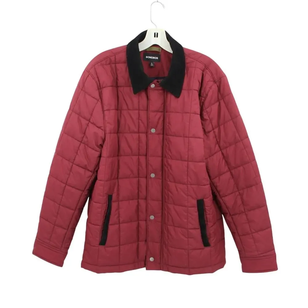 Bonobos Size Medium Quilted Barn Jacket Maroon Corduroy Collar Snap‎ Button